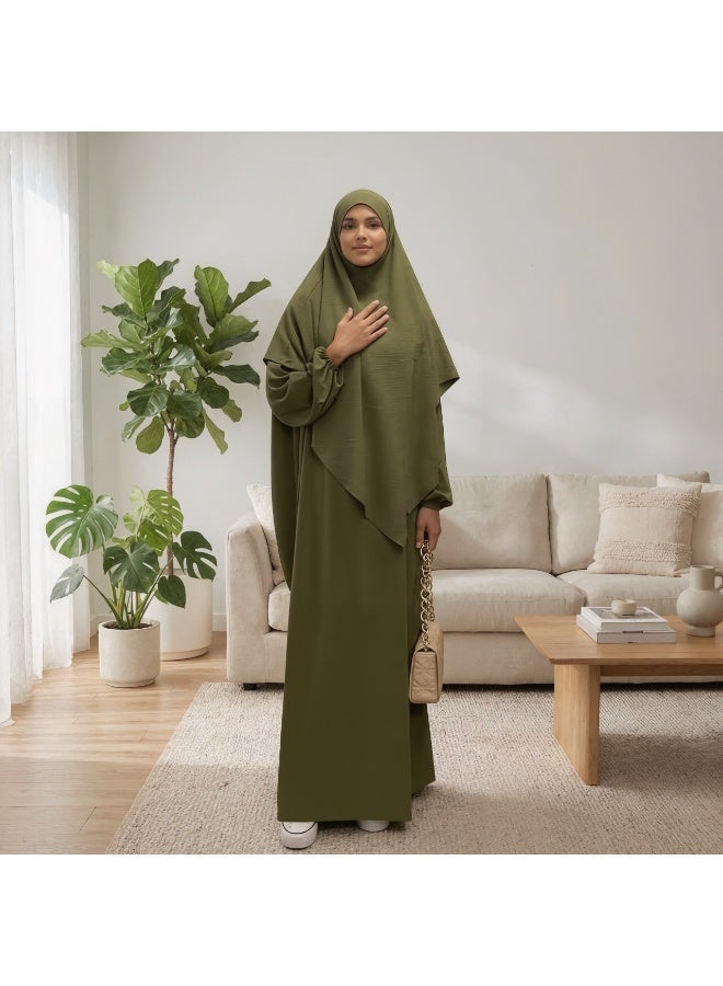 طقم صلاة نسائي عباية من قطعتين فستان طويل محتشم بأكمام طويلة بقصة واسعة للملابس الإسلامية - Image 3