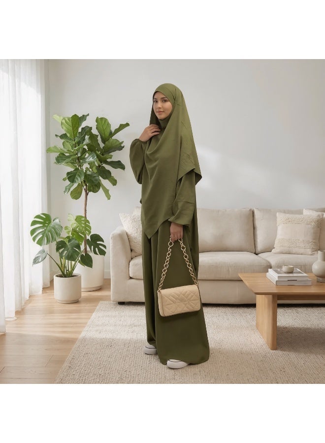 طقم صلاة نسائي عباية من قطعتين فستان طويل محتشم بأكمام طويلة بقصة واسعة للملابس الإسلامية - Image 2