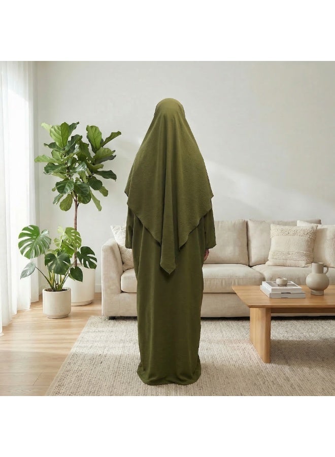طقم صلاة نسائي عباية من قطعتين فستان طويل محتشم بأكمام طويلة بقصة واسعة للملابس الإسلامية - Image 5