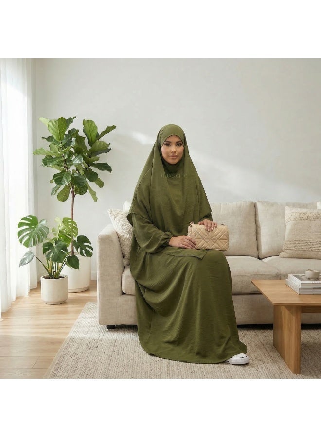 طقم صلاة نسائي عباية من قطعتين فستان طويل محتشم بأكمام طويلة بقصة واسعة للملابس الإسلامية - Image 4