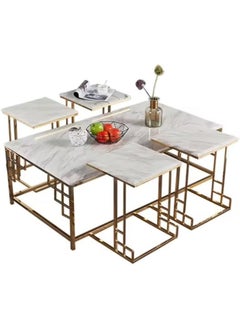 YINZUO YINZUO Marble Table Set Natural Marble Top with Matte Gold Metal Frame, Nesting Coffee Table and 4 Side Stools, Modern Living Room Furniture for Elegant Home Décor  - Image 1