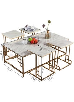 YINZUO YINZUO Marble Table Set Natural Marble Top with Matte Gold Metal Frame, Nesting Coffee Table and 4 Side Stools, Modern Living Room Furniture for Elegant Home Décor  - Image 2