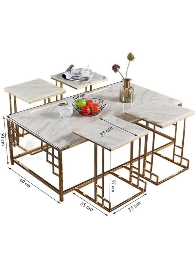 YINZUO YINZUO Marble Table Set Natural Marble Top with Matte Gold Metal Frame, Nesting Coffee Table and 4 Side Stools, Modern Living Room Furniture for Elegant Home Décor  - Image 2