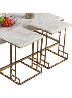 YINZUO YINZUO Marble Table Set Natural Marble Top with Matte Gold Metal Frame, Nesting Coffee Table and 4 Side Stools, Modern Living Room Furniture for Elegant Home Décor  - Image 3