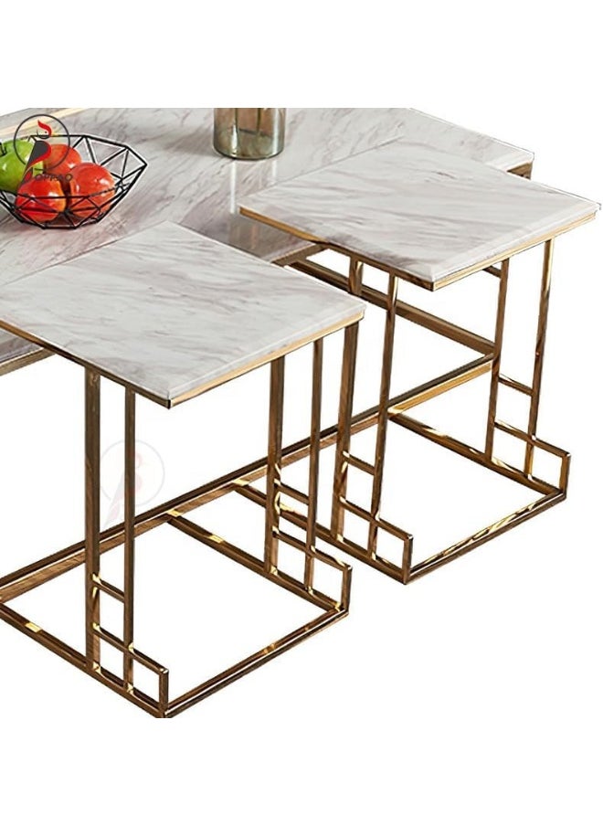 YINZUO YINZUO Marble Table Set Natural Marble Top with Matte Gold Metal Frame, Nesting Coffee Table and 4 Side Stools, Modern Living Room Furniture for Elegant Home Décor  - Image 3