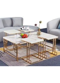 YINZUO YINZUO Marble Table Set Natural Marble Top with Matte Gold Metal Frame, Nesting Coffee Table and 4 Side Stools, Modern Living Room Furniture for Elegant Home Décor  - Image 4