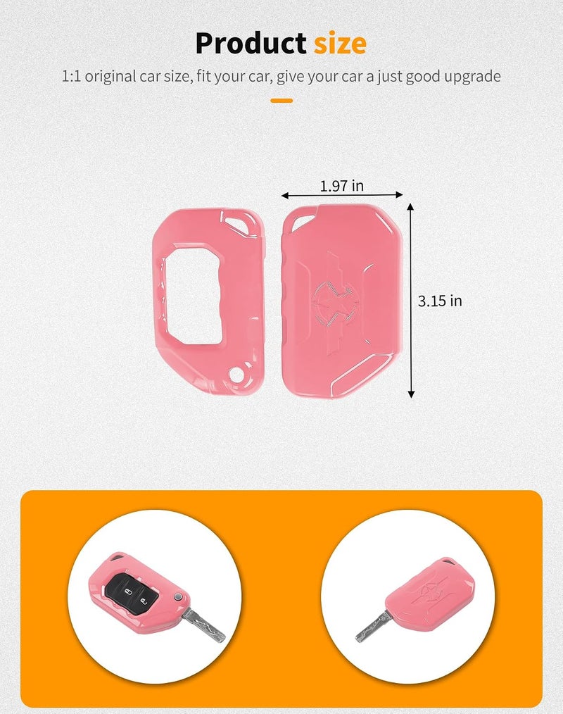 Hoolcar Key Fob Cover Case Key Holder Shell Remote Control Smart Key Fob Protector Compatible with Jeep Wrangler JL JLU & Gladiator JT 2018-2025, Pink - Image 4