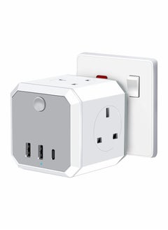 Generic Multi Plug Adapter with USB, Cube Extension Plug with 4 AC Outlets 2 USB and 1 Type-C Slots, UK Wall Socket, 13A Multi Plug Extension Socket Power Adapter for Home Office Kitchen, White  - Image 1