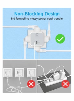 Generic Multi Plug Adapter with USB, Cube Extension Plug with 4 AC Outlets 2 USB and 1 Type-C Slots, UK Wall Socket, 13A Multi Plug Extension Socket Power Adapter for Home Office Kitchen, White  - Image 2
