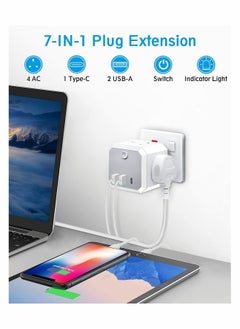 Generic Multi Plug Adapter with USB, Cube Extension Plug with 4 AC Outlets 2 USB and 1 Type-C Slots, UK Wall Socket, 13A Multi Plug Extension Socket Power Adapter for Home Office Kitchen, White  - Image 4