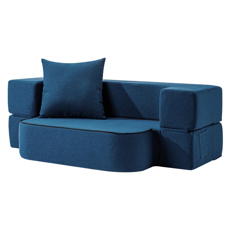 SUYOLS سوفا سرير قابل للطي SUYOLS 2 في 1 مع وسادة كرسي قابل للطي أريكة أرضية مرتبة نوم غطاء قابل للغسل كرسي ذاكرة فوم للضيوف غرفة المعيشة شقة لوفت أزرق بحري