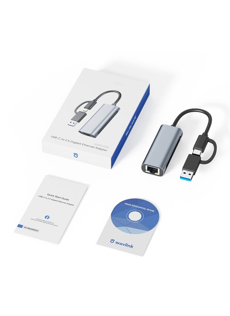 SYOSI - USB to 2.5G Ethernet Adapter, 2-in-1 USB C/USB 3.0 Ethernet Adapter for Laptop Compatible, USB-C to RJ45 Network Converter, Thunderbolt 4/3 Compatible, for Windows, Mac OS, iPad OS and More - Image 1