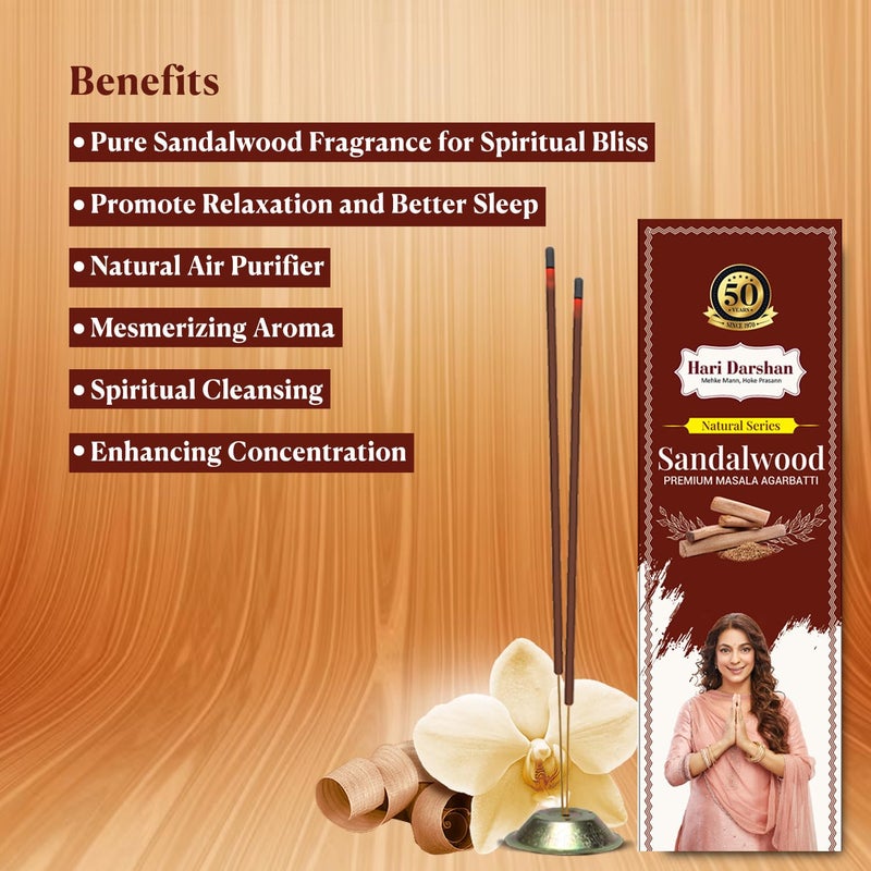Hari Darshan Hari Darshan Sandalwood Premium Masala Agarbatti Natural Incense Sticks Pack of 3 Approx 120 Sticks 40 Sticks60gm Per Pack Long Lasting Fragrance for Daily Pooja Havan Meditation and Yoga  - Image 2