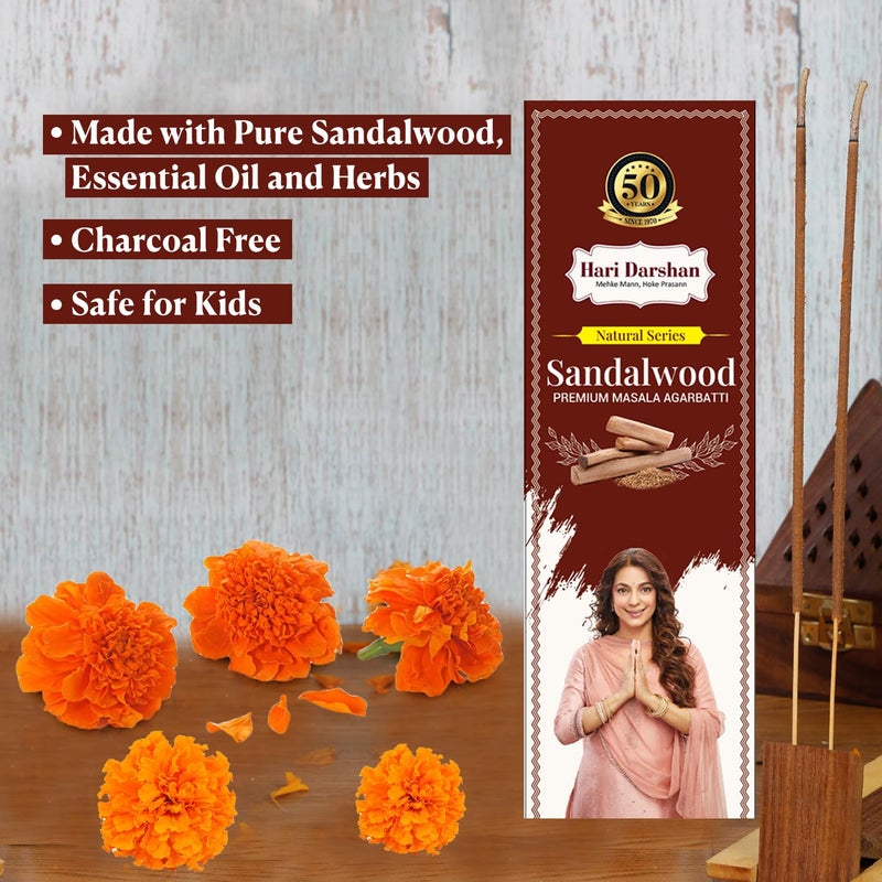 Hari Darshan Hari Darshan Sandalwood Premium Masala Agarbatti Natural Incense Sticks Pack of 3 Approx 120 Sticks 40 Sticks60gm Per Pack Long Lasting Fragrance for Daily Pooja Havan Meditation and Yoga  - Image 4