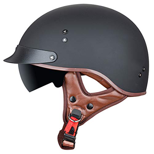 VCOROS Half Helmet Motorcycle DOT Approved Open Face Helmet with Sun Visor and Quick Release Buckle for Adults Men and Women F02 Matte Black XXL