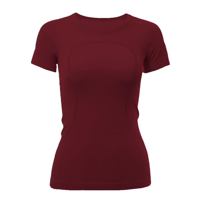 Generic Quick-Drying Slim-Fit Knitted High Elastic Yoga Breathable Lightweight Comfortable Sweat-Absorbing Quick-Drying Sports Fitness Short-Sleeved Women Wine red 1.0 short sleeve