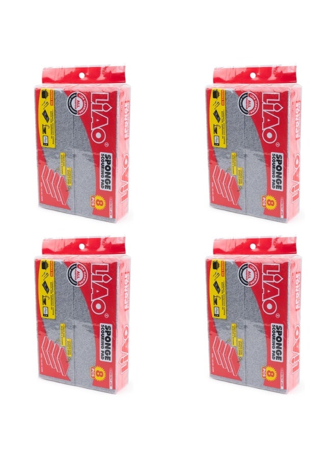 LIAO Sponge Scouring Pad - Pack of 4 (8 Pads per Pack, 32 Pads Total) | Dual-Sided Cleaning Sponge with Abrasive Scrub Layer | Multipurpose Kitchen & Household Cleaning | 11 × 8 × 2.5 cm - Image 3