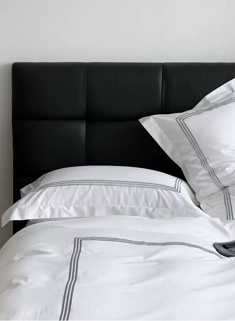 طقم أغطية لحاف 6 قطع 100% قطن من فندق 5 نجوم 220×240 سم، أبيض، مصنوع من قطن ساتين، 1 غطاء لحاف، 1 ملاءة مسطحة، 4 أغطية وسائد بحجم كينغ - Image 2
