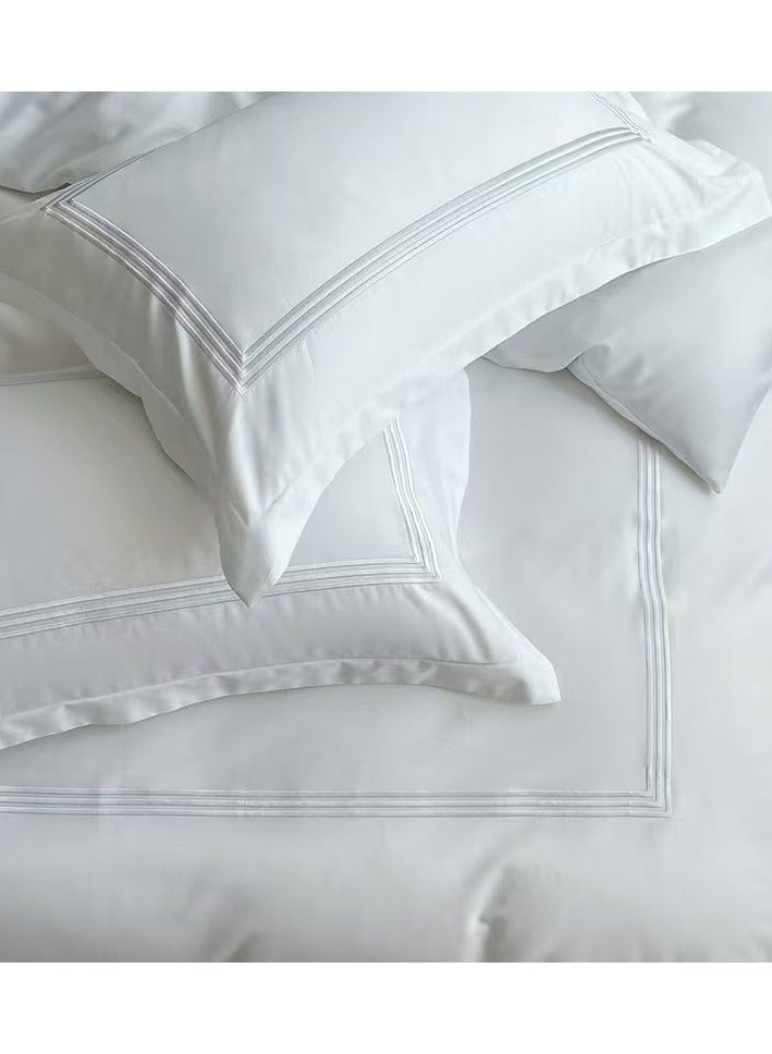 طقم أغطية لحاف 6 قطع 100% قطن من فندق 5 نجوم 220×240 سم، أبيض، مصنوع من قطن ساتين، 1 غطاء لحاف، 1 ملاءة مسطحة، 4 أغطية وسائد بحجم كينغ - Image 3