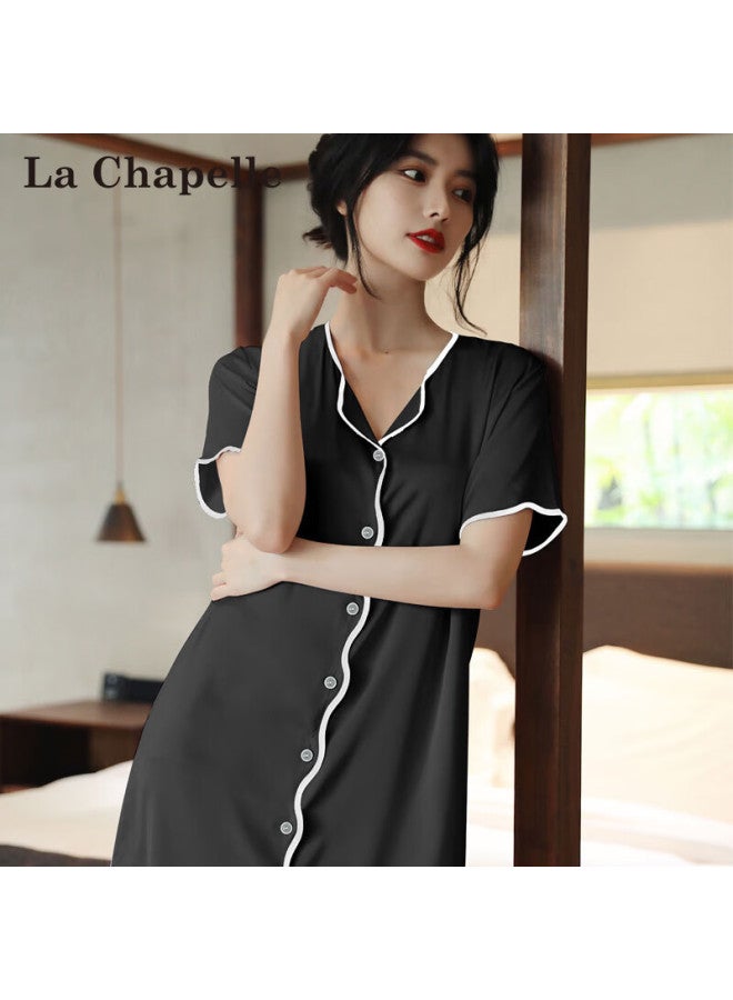 La Chapelle Ice Silk Pajamas Autumn Women's Imitation Silk High-end Nightgown Homewear Gift Box - Image 1