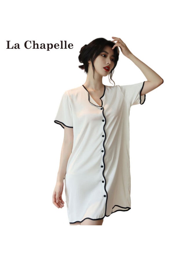 La Chapelle Ice Silk Pajamas Autumn Women's Imitation Silk High-end Nightgown Homewear Gift Box - Image 5