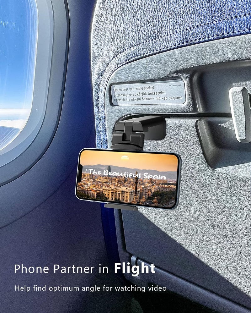 MiiKARE Travel Essentials Airplane Phone Holder, Universal Handsfree Phone Mount for Flying with 360 Degree Rotation, Travel Must Haves Phone Stand for Desk, Tray Table, Pro - Image 4