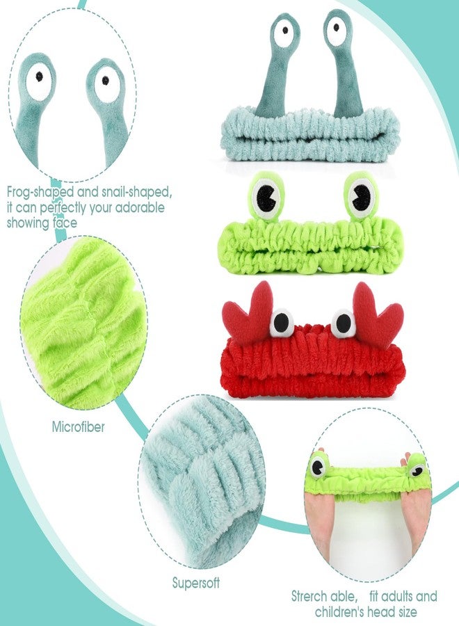 WY LIGHTING LEVEL 3 Pieces Face Wash Hairband Spa Headband Facial Makeup Hair Band Skincare Head Wraps Cartoon Elastic Head Band Cute Frog Snail Crab Creative Hair Accessories for Shower Beauty Sports - Image 3