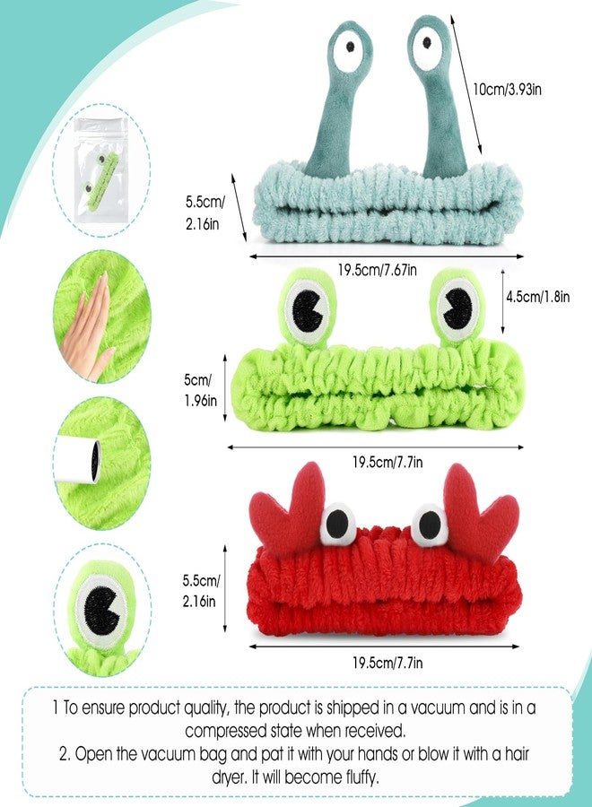 WY LIGHTING LEVEL 3 Pieces Face Wash Hairband Spa Headband Facial Makeup Hair Band Skincare Head Wraps Cartoon Elastic Head Band Cute Frog Snail Crab Creative Hair Accessories for Shower Beauty Sports - Image 2