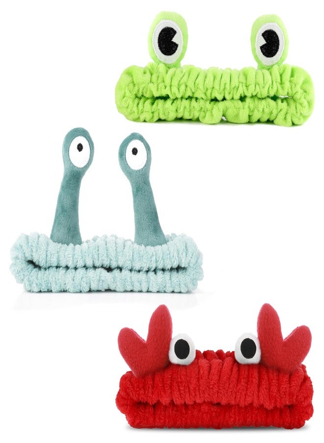 WY LIGHTING LEVEL 3 Pieces Face Wash Hairband Spa Headband Facial Makeup Hair Band Skincare Head Wraps Cartoon Elastic Head Band Cute Frog Snail Crab Creative Hair Accessories for Shower Beauty Sports - Image 1