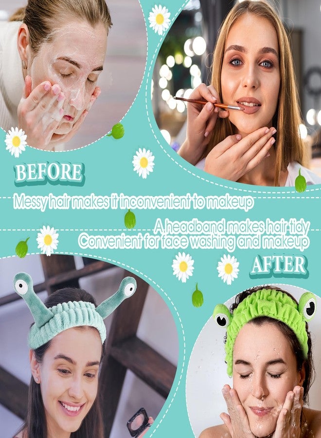 WY LIGHTING LEVEL 3 Pieces Face Wash Hairband Spa Headband Facial Makeup Hair Band Skincare Head Wraps Cartoon Elastic Head Band Cute Frog Snail Crab Creative Hair Accessories for Shower Beauty Sports - Image 4