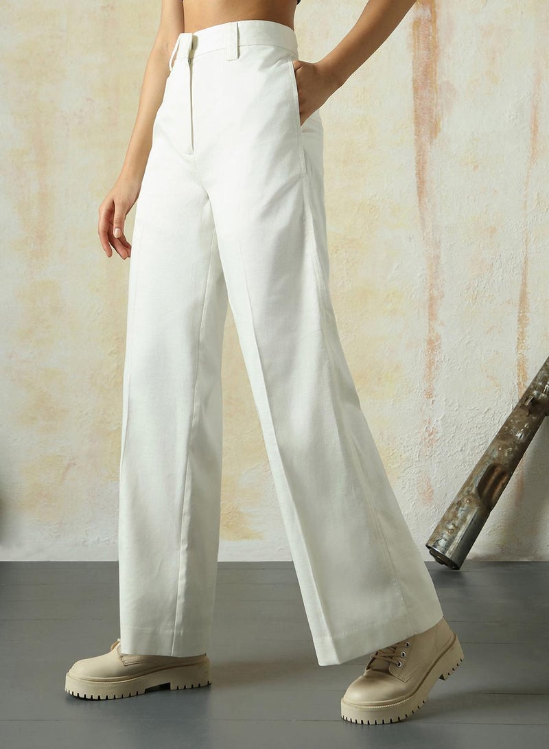 HIGH STAR Women's Marshmallow Cotton Blend Solid Full Length Chinos Wide Leg Trouser  - Image 2