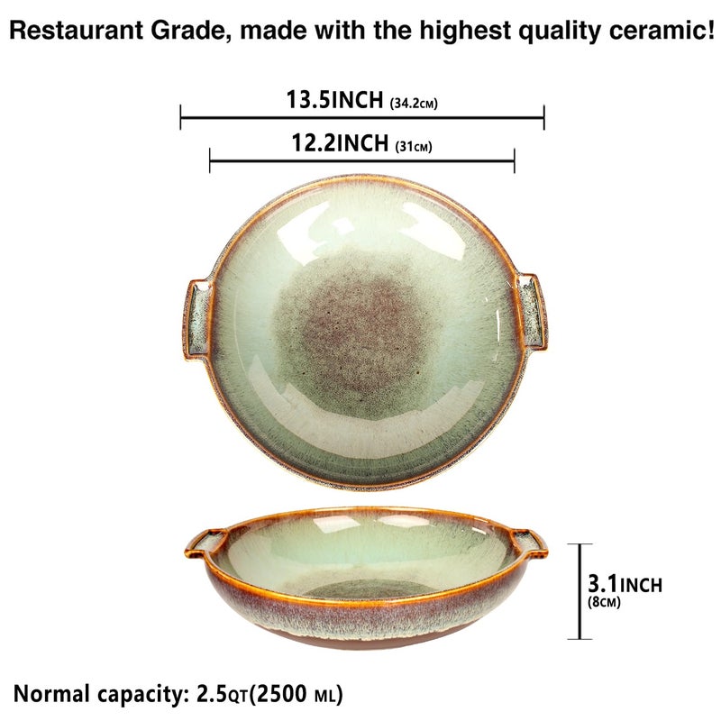 jinsongdafa Round Casserole Dish, 2.5 Qt Ceramic Au gratin Baking Dish, Baking Pan with Handles or for mixing, salad, pasta bowl, Best gift for those who love baking, Microwave, Oven safe - Image 2
