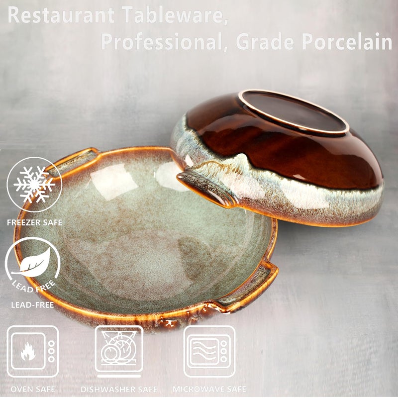 jinsongdafa Round Casserole Dish, 2.5 Qt Ceramic Au gratin Baking Dish, Baking Pan with Handles or for mixing, salad, pasta bowl, Best gift for those who love baking, Microwave, Oven safe - Image 3
