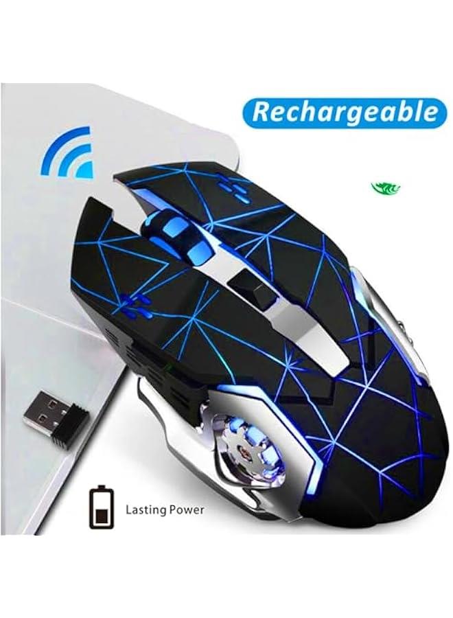 ماوس العاب لاسلكي وضع مزدوج RGB بلوتوث 5.1 USB صامت 2.4GHz قابل لاعادة الشحن 1600 نقطة لكل بوصة مع 6 ازرار 25 ساعة لويندوز/ماك اسود وازرق - Image 5