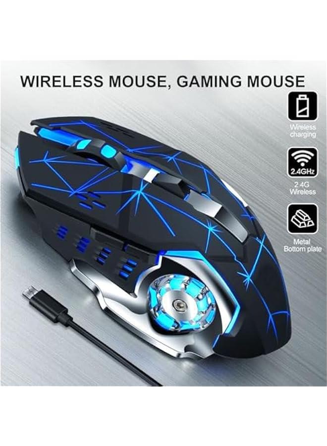 ماوس العاب لاسلكي وضع مزدوج RGB بلوتوث 5.1 USB صامت 2.4GHz قابل لاعادة الشحن 1600 نقطة لكل بوصة مع 6 ازرار 25 ساعة لويندوز/ماك اسود وازرق - Image 2