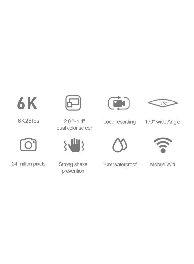 6K Action Camera with Remote Control | EIS Anti-Shake & 170° Wide-Angle | Dual Color Screens (1.4" Front + 2.0" Rear) | WiFi App Control & IP68 Waterproof | Includes 64GB Micro TF Card | Ideal for Vlogging, Cycling, Travel Adventures - Image 3