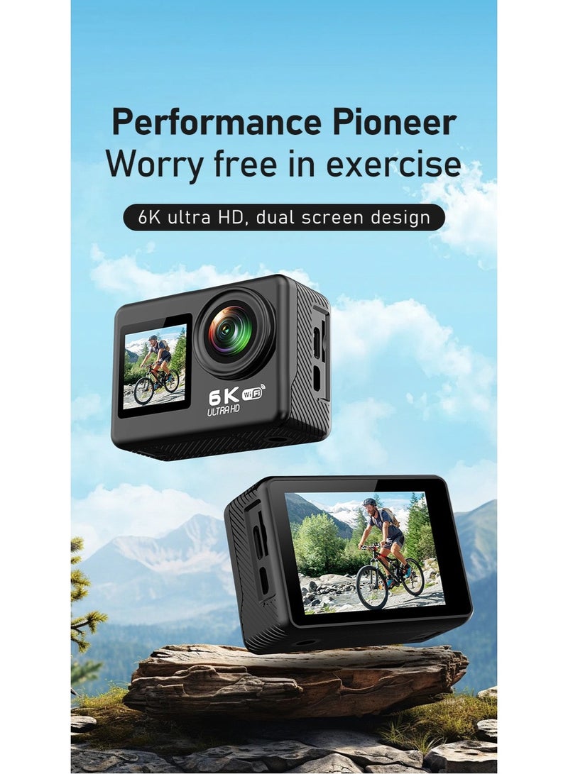 6K Action Camera with Remote Control | EIS Anti-Shake & 170° Wide-Angle | Dual Color Screens (1.4" Front + 2.0" Rear) | WiFi App Control & IP68 Waterproof | Includes 64GB Micro TF Card | Ideal for Vlogging, Cycling, Travel Adventures - Image 2