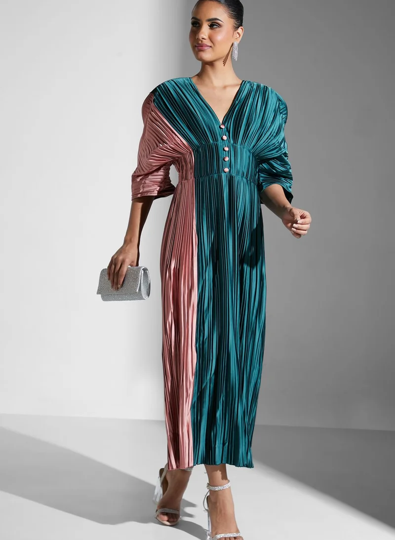 Threadz by Ajooni Pleated Colorblock Dress