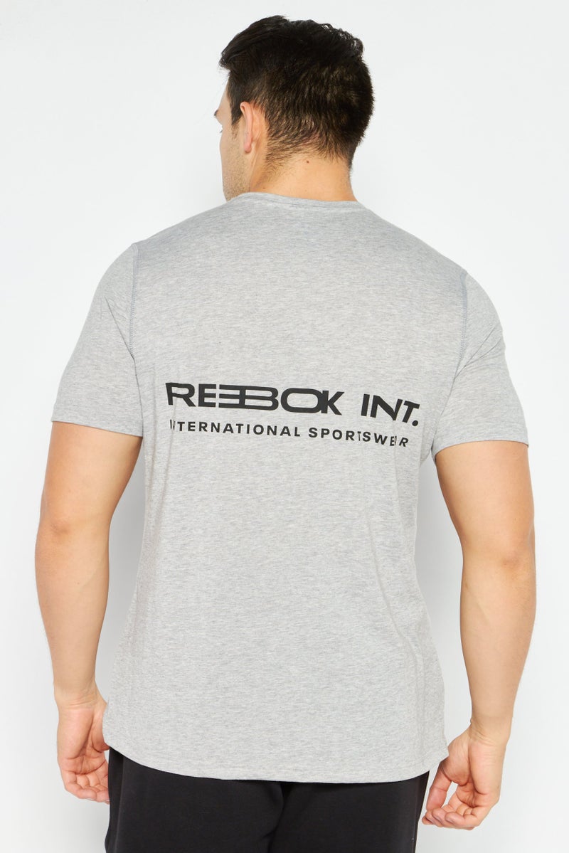 Reebok تي شيرتات تدريب قصيرة الأكمام للرجال، رياضية، رمادية - Image 2