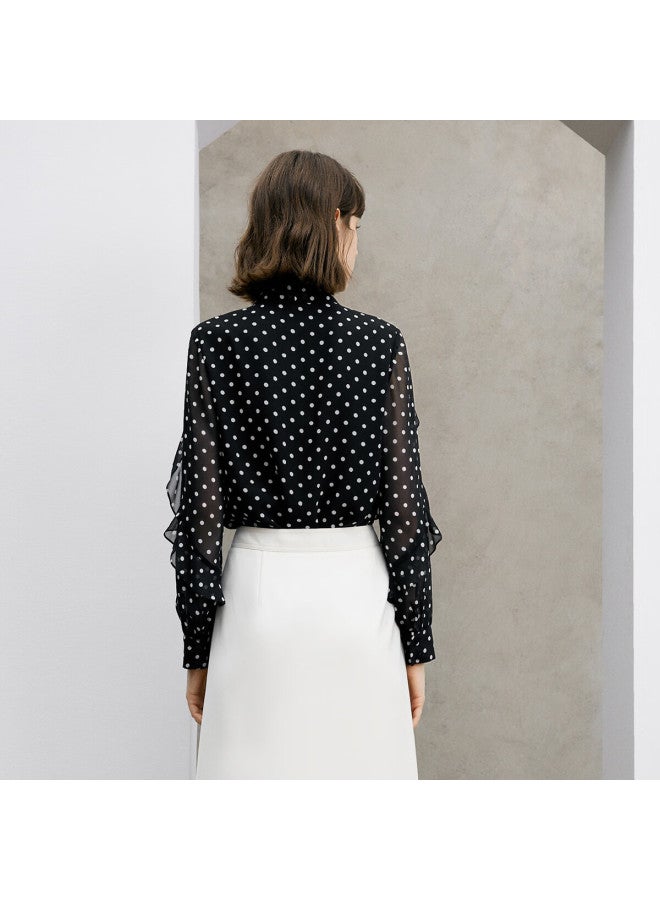 Yanyee Strap Black Polka Dot Blouse Women's Clothing, Spring Commuter Long-sleeve Inner Wear Top, Black Polka Dot, Xl/42 - Image 2