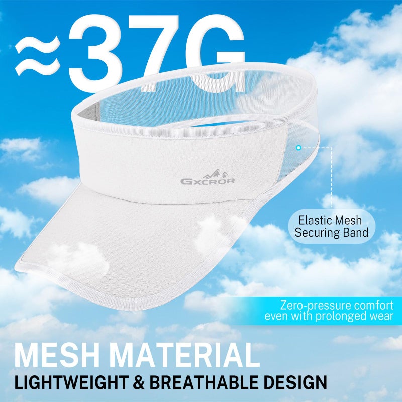 GXCROR Sports Sun Visor Hat Men Women, Lightweight Breathable Quick-Dry Visor Hat, UPF 50+ Tennis Golf Running Visor White - Image 3