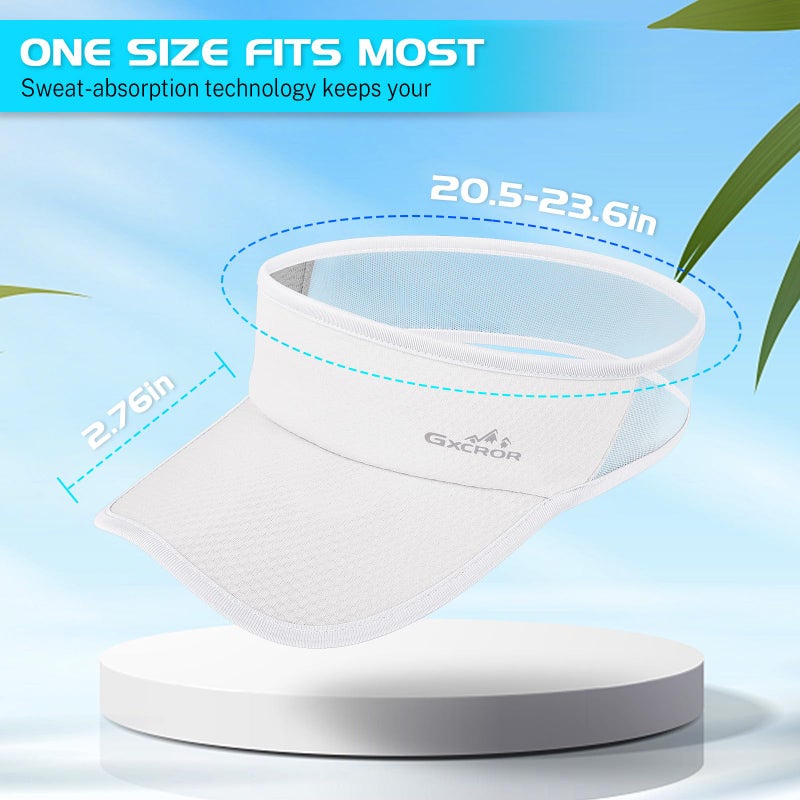 GXCROR Sports Sun Visor Hat Men Women, Lightweight Breathable Quick-Dry Visor Hat, UPF 50+ Tennis Golf Running Visor White - Image 5