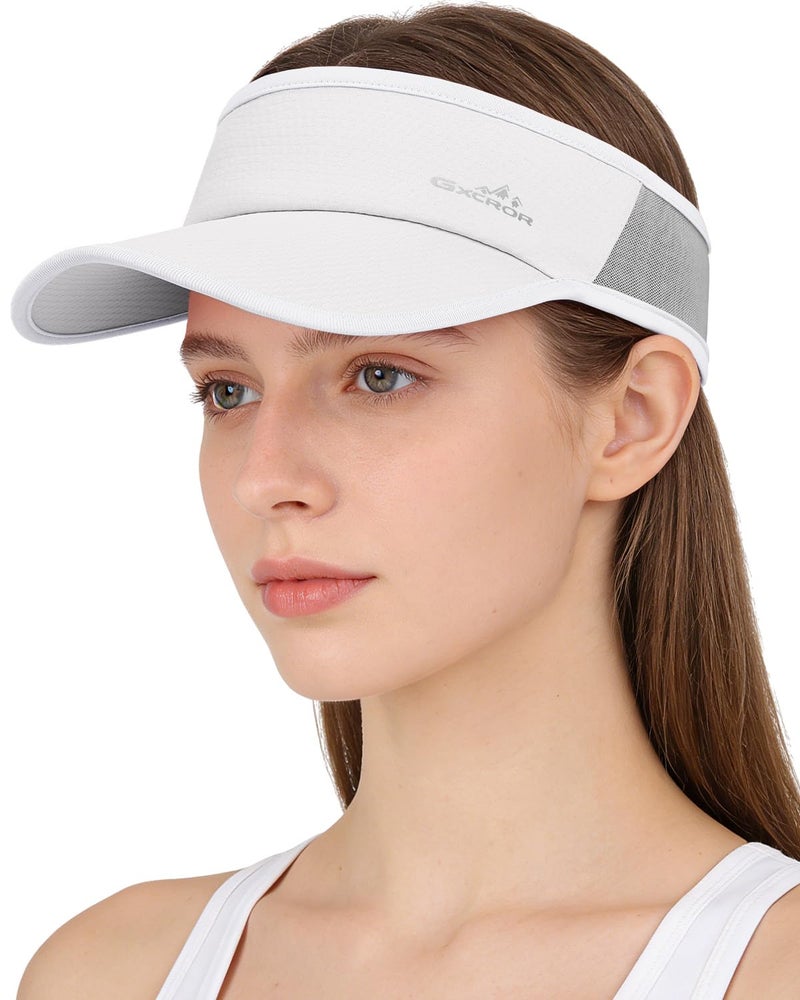 GXCROR Sports Sun Visor Hat Men Women, Lightweight Breathable Quick-Dry Visor Hat, UPF 50+ Tennis Golf Running Visor White - Image 1