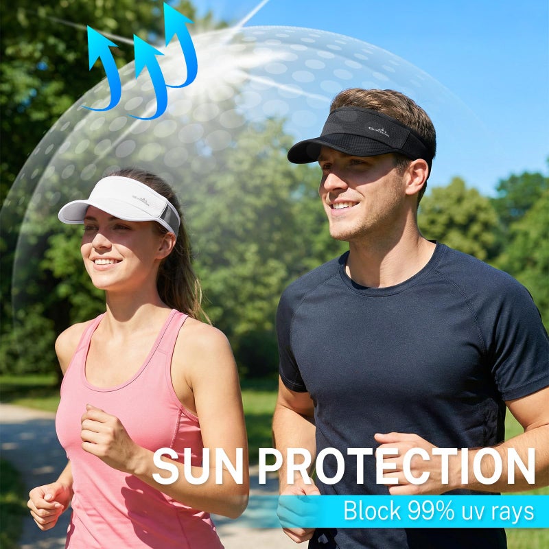 GXCROR Sports Sun Visor Hat Men Women, Lightweight Breathable Quick-Dry Visor Hat, UPF 50+ Tennis Golf Running Visor White - Image 4
