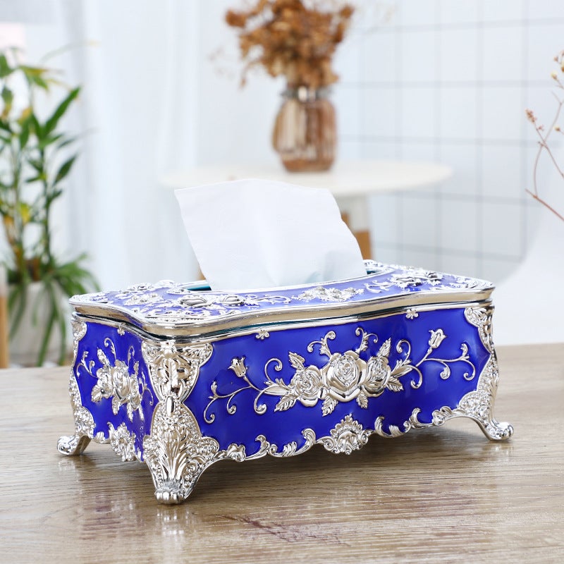 Generic Large Gold Napkin Holder Creative Plastic Tissue Box Silver Dark Blue Rose