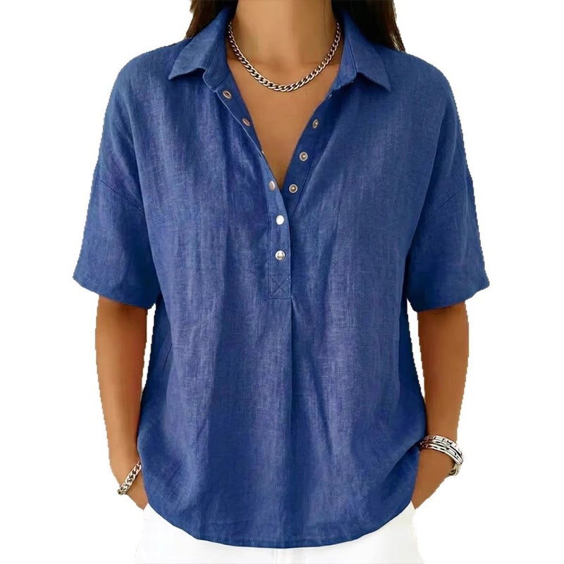 Women's Short Sleeve Solid Blouse - Image 3