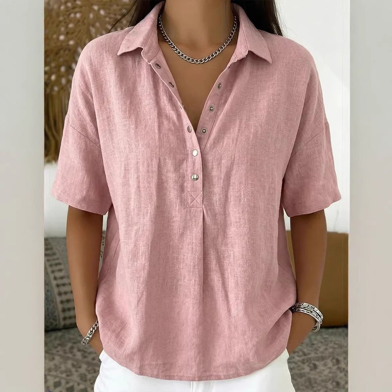 Women's Short Sleeve Solid Blouse - Image 4