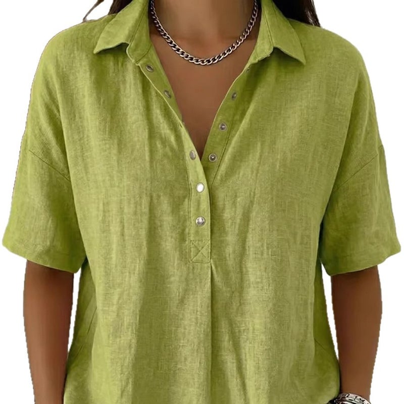 Women's Short Sleeve Solid Blouse - Image 5