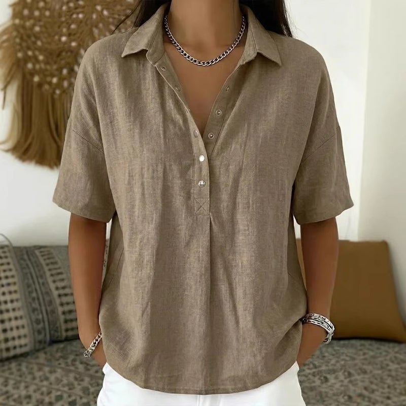 Women's Short Sleeve Solid Blouse - Image 1