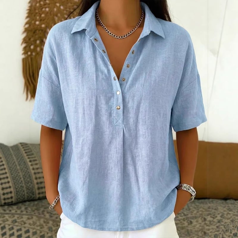 Women's Short Sleeve Solid Blouse - Image 2